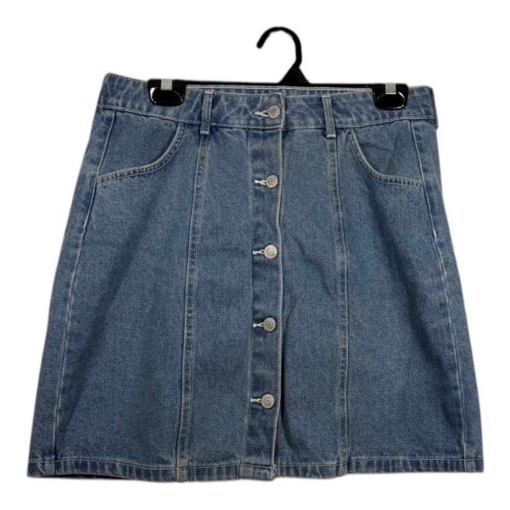 Jean Skirt Womens Size Large Blue Denim 80s Y2K Mini Buttons Cowgirl Cotton